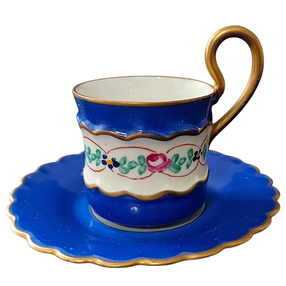 Imperial Demitasse Cup Sauce Espresso France Gold Gilt Hand‎ Painted Cobalt Blue